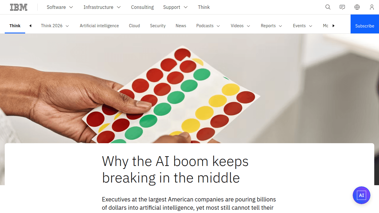 IBM Think — The Billion-Dollar Misfire: Why the AI Boom Keeps Breaking in the Middle