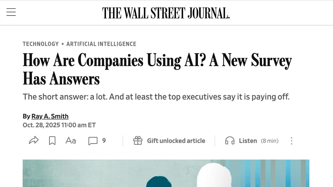 The Wall Street Journal — How Are Companies Using AI? A New Survey Has Answers
